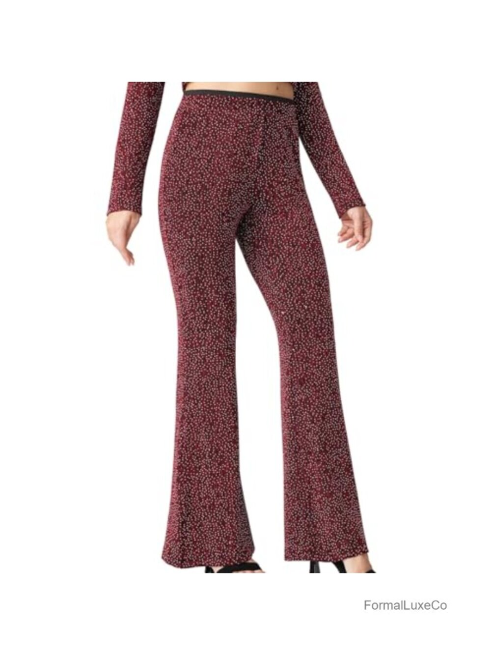 Rhinestone High Waisted Bell Bottom Flared Pants Sequin Party Clubwear